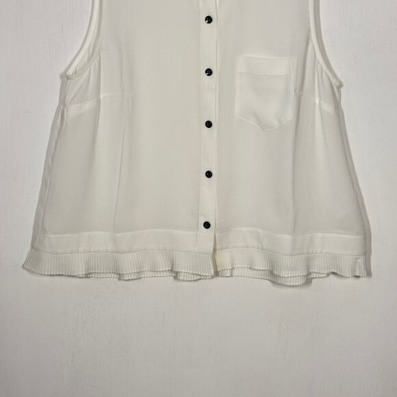 Cabi Button Up Blouse Top Wmns L White Collared Pocket Pleated Hem Old Money NWT - Picture 4 of 8